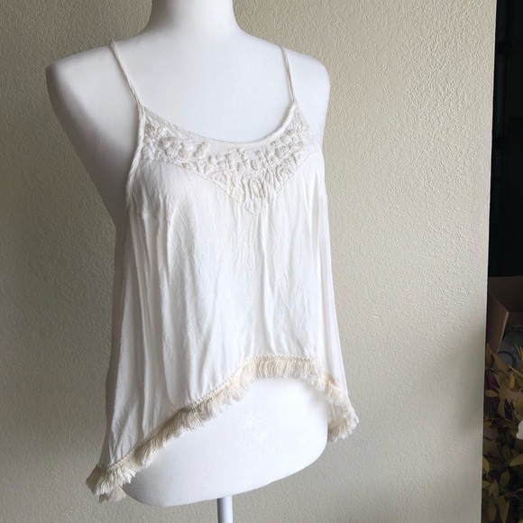 Tree of Life Tops - White singlet with lace and embroidery